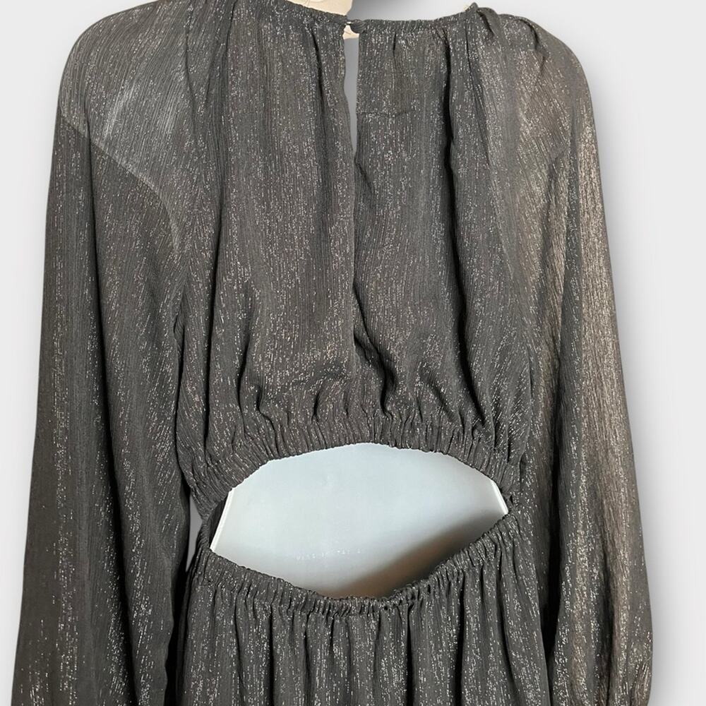 ANTHROPOLOGIE Moon River Crewneck Tiered Maxi Dress Black Shimmer Size Medium - Picture 5 of 7